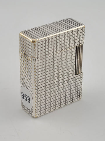 Vintage S.T. Dupont Paris Ligne 1 Diamond Pattern Silver Plated Gas Lighter