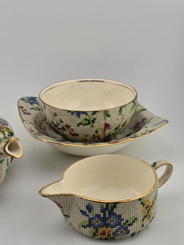 1930's Royal Winton Queen Anne Chintz Tea Set Teapot Cup Saucer Creamer England
