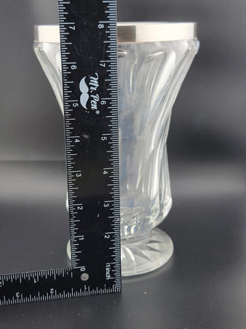 Antique Tall 8 inch 19th C. Cut crystal vase with 835 European silver collar rim