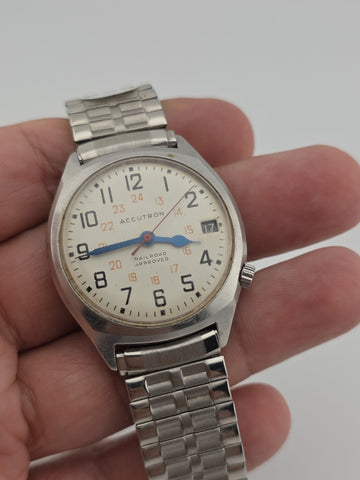 Private: Vintage 1977 Bulova Accutron Railroad Approved Watch 35mm M7 Runs