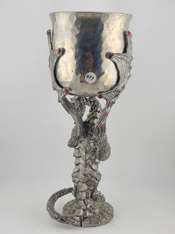 Ltd Ed. Fellwolf Pewter Dragon Goblet Fantasy Chalice Red Stones Signed 374/1000