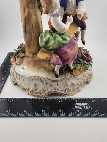 ANTIQUE 19th C DRESDEN VON SCHIERHOLZ BOY & GIRL ON SEESAW FIGURINE. 10.5 in.