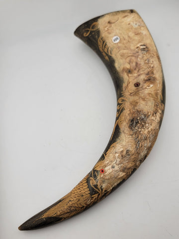 19th Cent. Antique Handcarved Asian Buffalo horn with dragon and Tiger Carvings.
