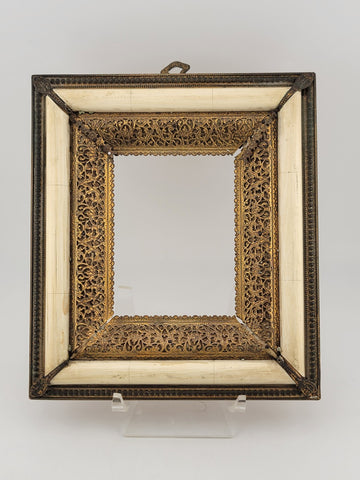 Antique Highly Ornate Brass Picture Frame 4 In X 3 In Marked Henner Fabiola.