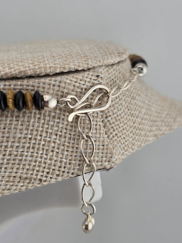 Jay King DTR Black Onyx, Tiger Eye and Turquoise Disc Sterling Necklace.