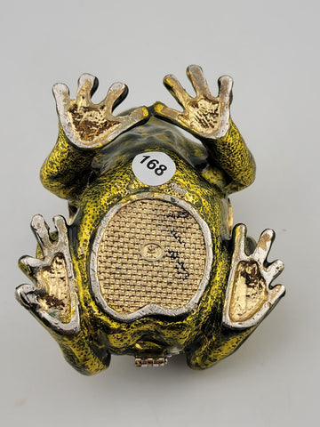 Black & Green Enamel Frog Trinket Box - Jeweled Gold Tone w/ Magnetic Closure