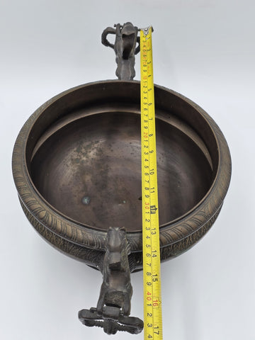 Rare Antique Bronze Centerpiece Jardiniere W Mythical Seahorse & Ring Handles.