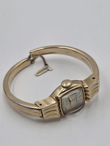 1940's Vintage Elgin Shockmaster 10K GF Ladies Bangle Watch Art Deco Style Works