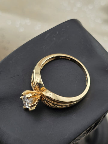 Antique 14K Solid Gold Marquise Ring Filigree Bypass Setting Size 7.5 W Box.