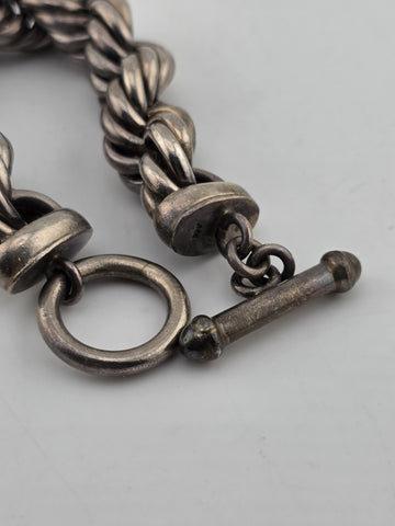 Antique Heavy 121g Sterling Silver 925 Chunky Rope Link Bracelet Toggle Clasp.