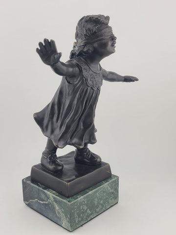 Giuseppe Ferrari, Italian(1840-1905) “Blindfold Girl” Bronze Sculpture on Marble