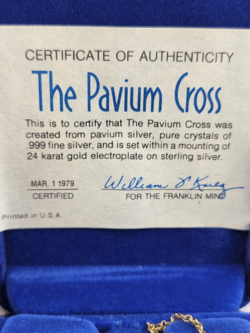 Vtg NIB Franklin Mint "The Pavium Cross" Pure Crystals .999 Silver Necklace COA