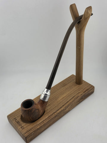Rare Antique Briar Tobacco Pipe Bent Long Stem w Metal Band Estate Smoking Pipe