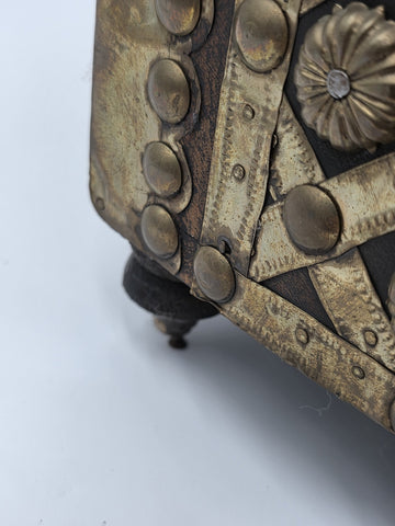 Rare Antique Moroccan Moorish Brass Studded Jewelry Chest Box Islamic Decor