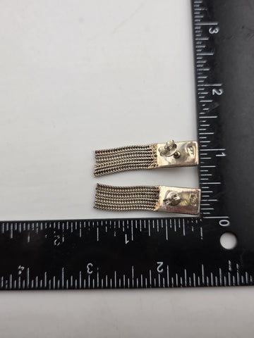Rare Antique 1930's Sterling 925 Tiger Eye Tassel Drop Earrings Modernist Fringe