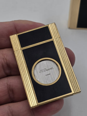 Rare Vintage ST Dupont Paris Gold Plate Black Lacquer Lighter & Cigar Cutter