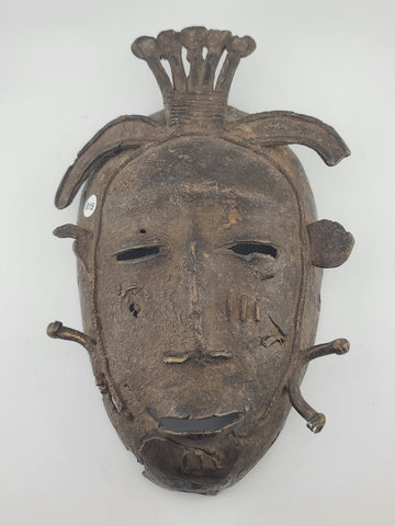 Antique Original Late 19th C. Edo (Benin) Style Cast Bronze Ritual Mask, Nigeria