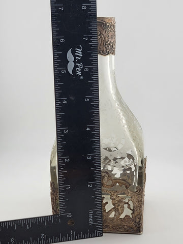 Rare 19th C German Hanau 800 Silver & Etched Crystal Stork & Sinsheimer Decanter