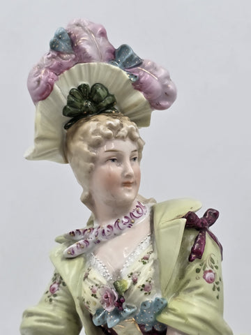 Antique 19th C German Dresden Style Porcelain Lady Figurine Bocage 16” Figure.