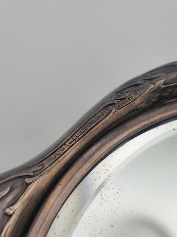 Rare Antique 1904 Art Nouveau Sterling Silver Heavy Hand Mirror German Repousse.