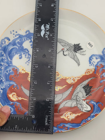 Set 4 Plates & 2 Lidded Jars Takahashi Japan Kutani Style Crane &Wave Porcelain