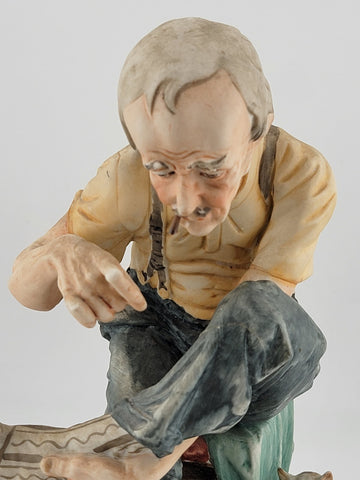 Capodimonte 10" Figurine Man Repairing Sock Vintage Matte Finish
