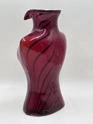 Vintage Murano Style Large Glass Vase Woman's Torso Red & Black W/ White Casing