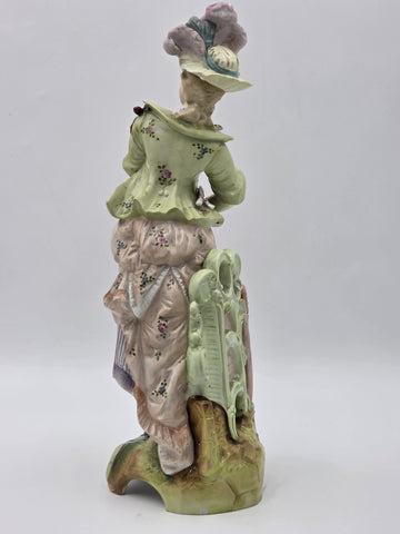 Antique 19th C German Dresden Style Porcelain Lady Figurine Bocage 16” Figure.