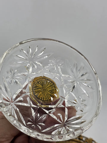 Antique Victorian Ormolu Cut Crystal Covered Vanity Dish W Floral Lid, C 1890.