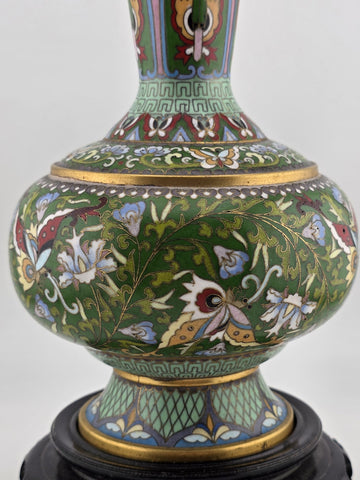 Gorgeous Mid Century Chinese Cloisonne Vase Featuring Flowers & Butterflies