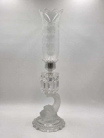 Rare Antique Beautiful Baccarat France Dolphin Form Candlestick Signed. 24 Inch.