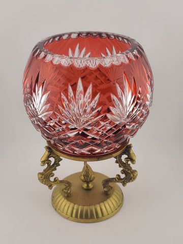 Rare AJKA ODESSA CAROLINE Red cased cut to clear Hungarian crystal rose bowl