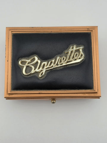 Antique Copper & Leather Cigarette Box Art Deco Style Tabletop Cigarette Case