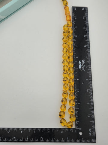 Vintage 33 Beaded Amber Islamic Prayer Beads Misbaha Tasbih Large Cognac.
