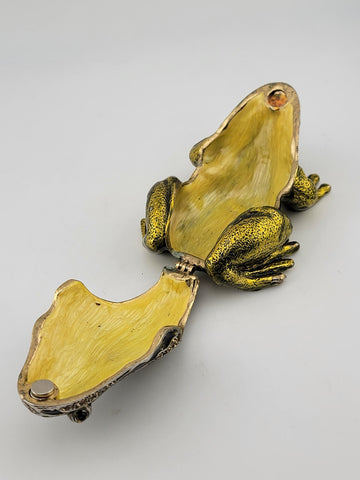Black & Green Enamel Frog Trinket Box - Jeweled Gold Tone w/ Magnetic Closure