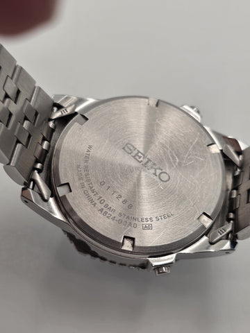 Seiko SMGG21P1 A824 Digital Alarm Chronograph Blue Bezel Watch Box Papers
