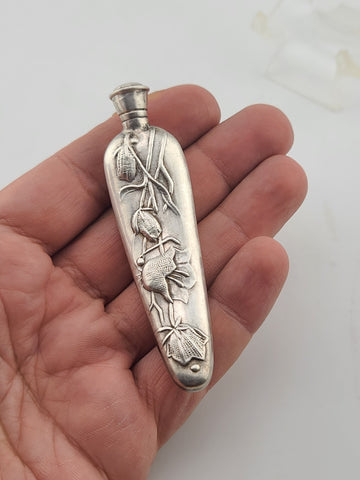 Antique 19thC Sterling Silver Pendant Chatelaine Perfume Scent Bottle W Wisteria