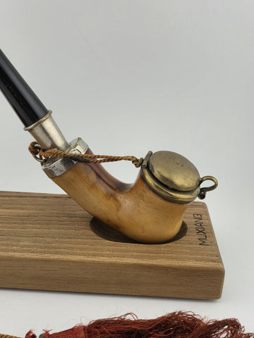 Rare Antique 19th C Meerschaum & Silver Tone Smoking Pipe W Long Stem.