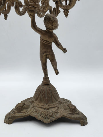 Rare Antique Rococo Cherub Putto 5 Light Candelabra Figural Ornate Candle Holder