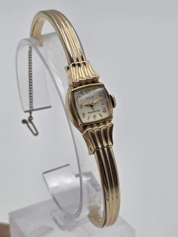 1940's Vintage Elgin Shockmaster 10K GF Ladies Bangle Watch Art Deco Style Works