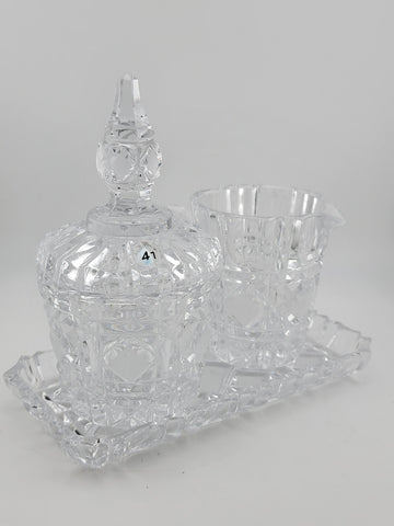 Vintage Heavy Lead Crystal Creamer Sugar And Tray Eloquent Top Quality. No Chips