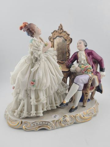 Irish Dresden Aristocratic Couple Porcelain Lace Doll Figurine Made In Germany