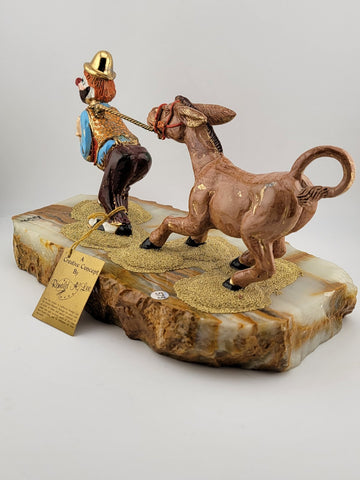 Rare Vintage 1985 Ron Lee Clown Pulling Donkey 24k Gold Filled Hand Painted.