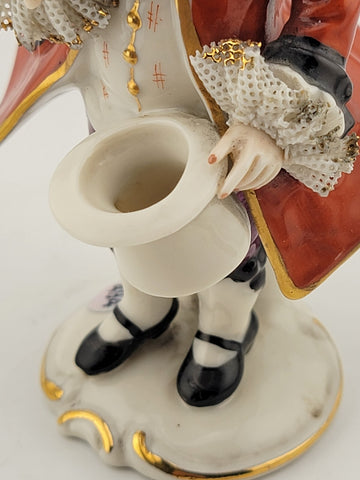 Antique Frankenimal Dresden Porcelain Figurine Boy With Top Hat & Flowers.