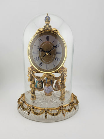 RARE HERMLE & SOHN 24K GOLD FABERGE EGG CRYSTAL CLOCK FOR ALL SEASONS. WORKING.