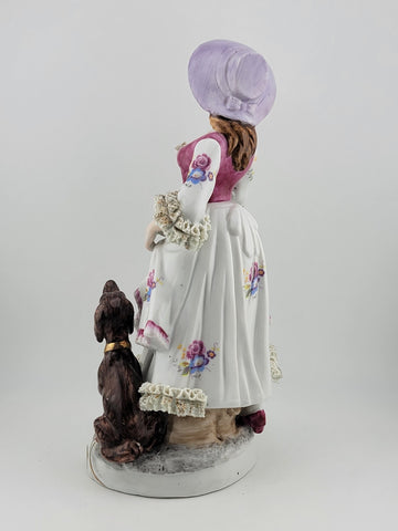 Rare Antique Collectible Porcelain Figurine "Shepherdess" W Dog, Germany.