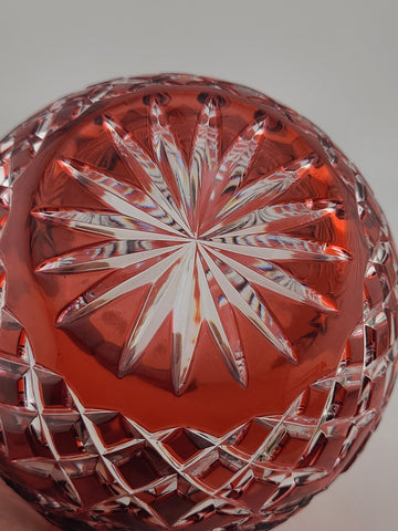 Rare AJKA ODESSA CAROLINE Red cased cut to clear Hungarian crystal rose bowl