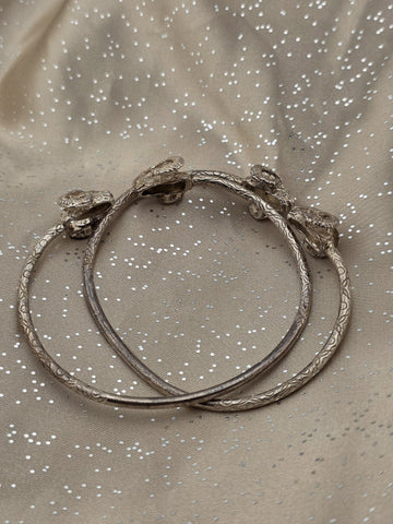 Vintage Sterling Silver Ram Head Cuff Bracelet Pair Greek Roman Revival 38.4g
