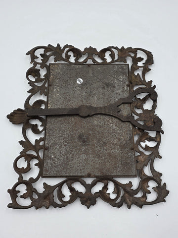 Antique Victorian Cast Iron Vanity Mirror Ornate Scrollwork Easel Frame C 1890.