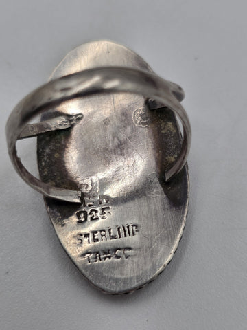 VTG  TAXCO M-5 MEXICO STERLING SILVER RING WITH BIRD INLAY MULTI COLOR STONES